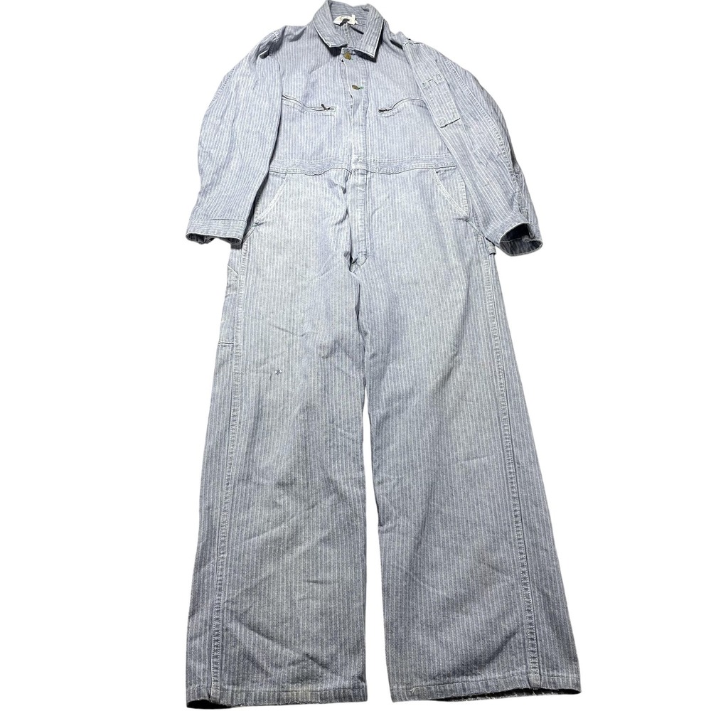 VTG Key Imperial Herringbone Stripe 40L Coveralls USA Workwear Mechanic Jumpsuit
